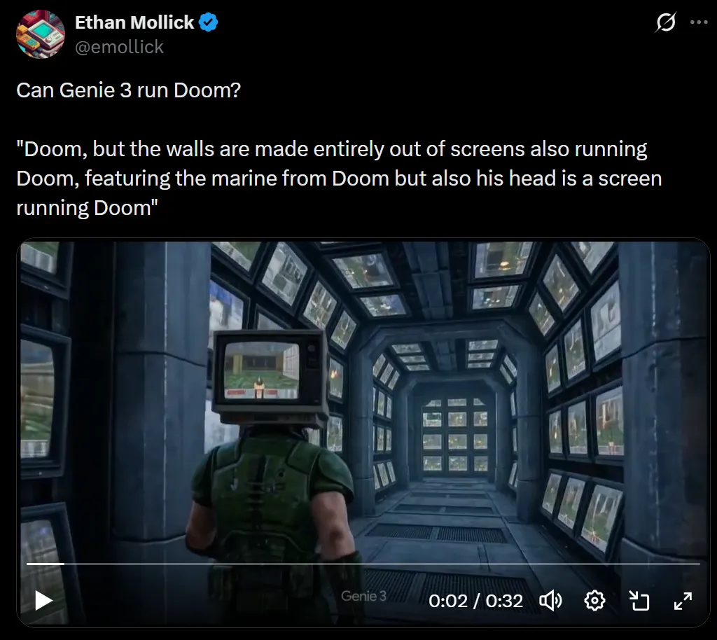 Google Genie 3 generating a DOOM-style video game in real time